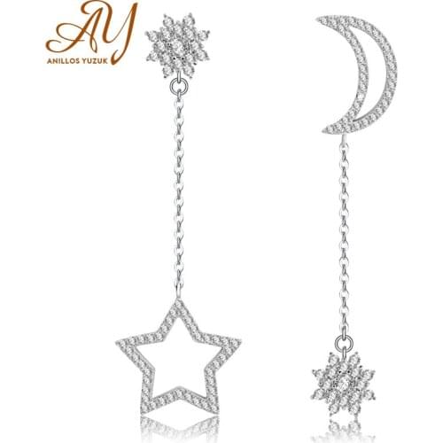 Anillos Yuzuk High-quality 925 Sterling Silver Shining Star Clear Zircon Long Chain Drop Earring For Women Wedding Party Jewelry
