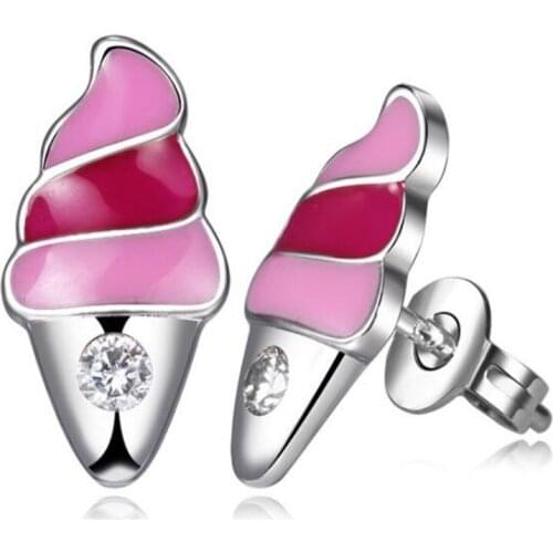 Acrylic Crystal Pink Ice Cream Earrings for Women Silver Color Stud Earrings Creative Girl Jewelry Gifts