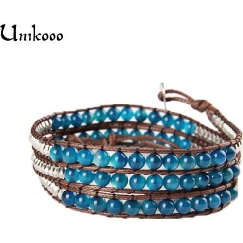 Leather Wrap Bracelet for Women Blue dragon Bead Wrap Bracelet Handmade Wrap immitation Leather Bracelet Bijoux Femme