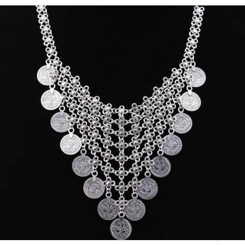New Boho Alloy Coin Necklaces for Women Africa Statement Tassel Long Necklaces & Pendants Bohemia Maxi Jewelry