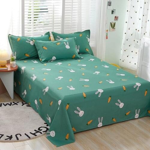 1pcs 100% Cotton Bed Sheet Rabbit Green Printed Double Top King Sheets Pure Cotton Single Size Kids Bed Linen (No Pillowcase)