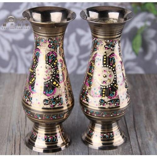 16.5cm Height 2pcs Mosaic candle holder with vase amber pakistan vase copper crafts tools lighter wedding Decoration Brass