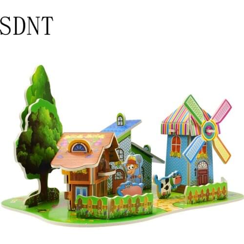 3D Puzzles Kids Educational Toys DIY Cute Animal House Rainbow Cardboard Building Model Creative Toys for Children Hobbies Gift