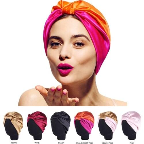 6 Colors Satin Bonnet Salon Bonnet Double Elastic Bathing Sleep Women Head Cover Night Hair Hat For Natural Curly Hair Wrap Hat