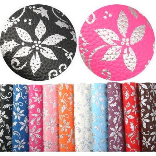 David accessories 20*33cm Silver Flower Lychee Vinyl Faux Artificial Synthetic Leather Fabric DIY Garment HairBow Bag,1Yc6884