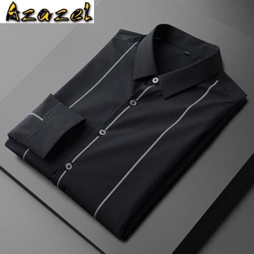 Azazel Cotton Male Shirts Luxury Spring Stripe Long Sleeve Casual Mens Dress Shirts Fashion Slim Fit Black White Man Shirts