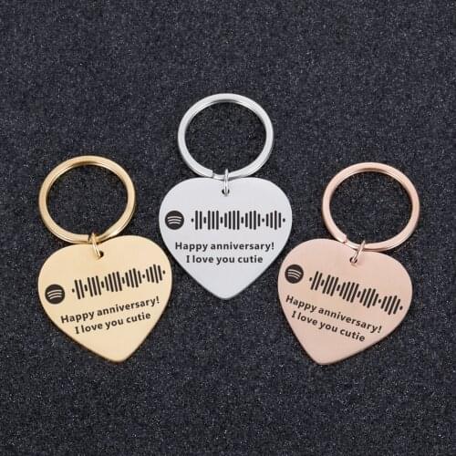 Personalized Keychain Heart Custom Music Spotify Scan Code I Love You Key Chain Ring Laser Stainless Steel Spotify Code Jewelry