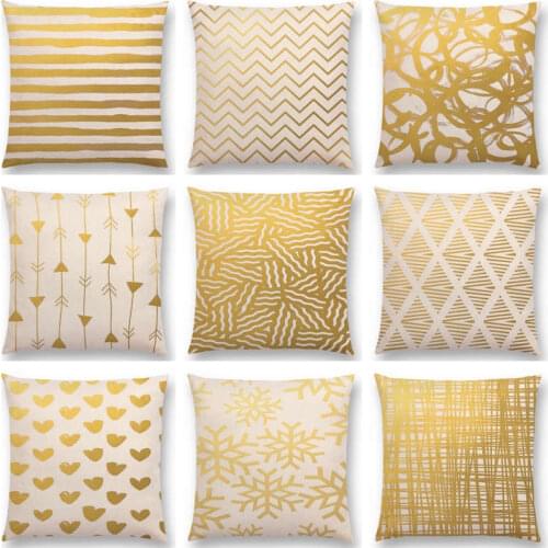 Hot Sale Golden Art Decorative Triangles Stripes Lines Abstract Geometric Pattern Prints Cushion Home Decor Sofa Throw Pillow