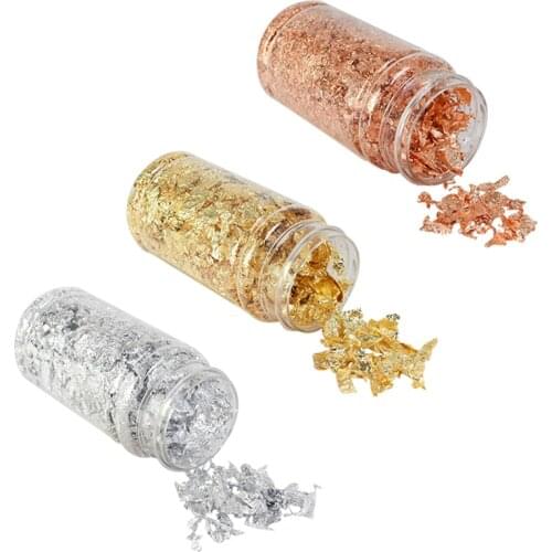 1 bottle Decorative Gold Leaf Flakes 3g Gold Sliver Copper Foil Art Craft DIY Nail Art Paiting Materials Decorating Foil Paper