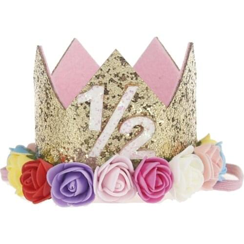 Baby Girl Sequin Number Flower Crown Headband Birthday Party Performing Headwear New
