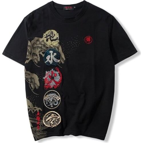 Brand Fashion Men Black Tshirts Hip Hop Embroidery T Shirts Streetwear Casual Short Sleeve Tops Tees High Quality ZZ550