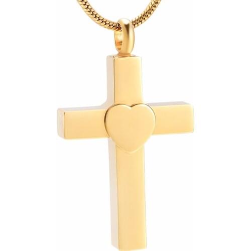 IJD9994 Cremation Cross Heart Shape Keepsake Stainless Steel Pendant for Ashes Urn Memorial Souvenir Necklace for Gift Jewelry