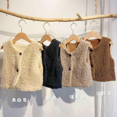 Ins Girls Vest Jacket Lamb Fleece Kids Fall Winter Coat Boys Outwear Tops Clothing Mixed Color