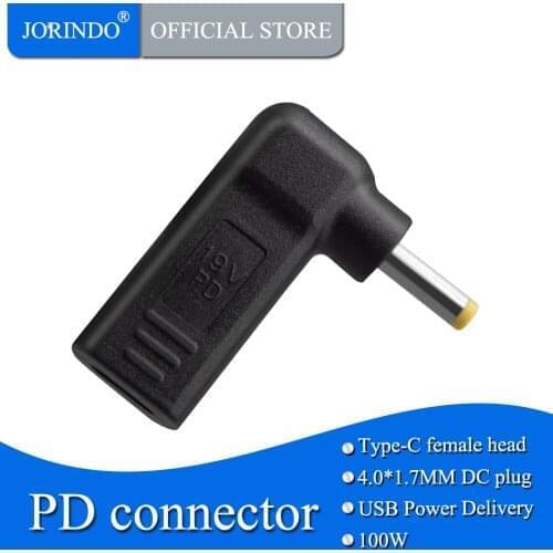 JORINDO PD100W Quick charge connector,5A,Type-C female jack to DC4.0*1.7mm male plug Notebook power adapter converter