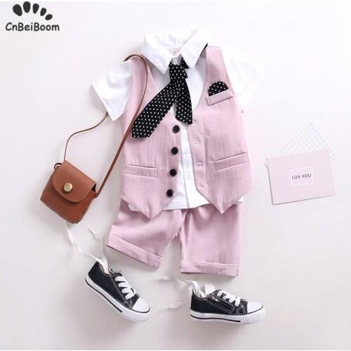Boys' Suit Set 3-Piece 2021 Summer Childrens Pink clothing sets Vest shirt pant Baby kids wedding party flower girl boy Dress