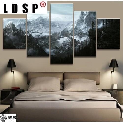 LDSP Home Decor Modular Canvas Picture 5 Piece Elder Scrolls V Skyrim Game Painting Poster Wall For Home Canvas Painting