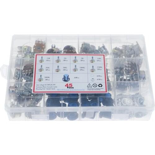 45pcs B1K/2K/5K/10K/20K/50K/100K/500K/1M with knob double potentiometer set