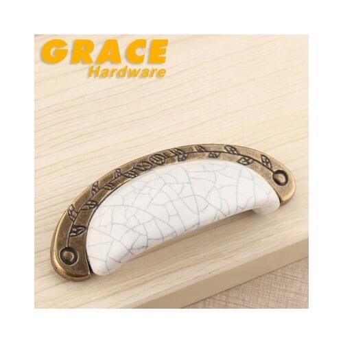 New Crack Ceramic Garden Antique Bronze Furniture Knobs Drawer Cabinet Handle(C.C:96mm L:106mm)