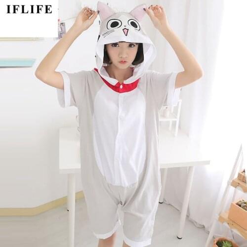 Animal Chis Cat Pajamas Kigurumi Adult Pyjama Family Pajama Sets Women Men Summer Cotton Hoodie Mom Daughter Onesies Sleepwear