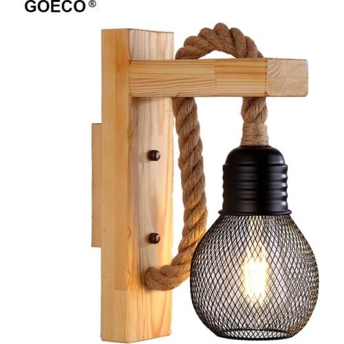 Industrial Vintage Retro Hemp Rope Wood Wall Light Bedside Sconce Wooden Wandlamp For Bedroom Restaurant Aisle American Decor