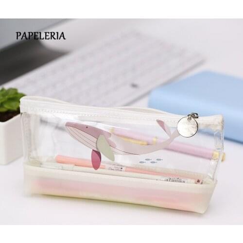Transparent Cat Whale Pencil Case School Supplies Kawaii Stationery Gift School Cute Pencil Box Pencilcase Black Pencil Bag Box
