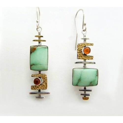 New Fashion Womens Retro Creative Turquoise Color Separation Earrings Female Personalized Ethnic Boho Long Earrings Accessories