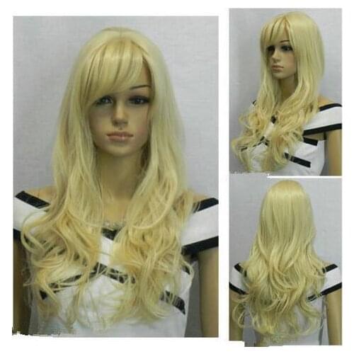 Shun heat resistant Party hair shipping>>>Excellent Blonde Long Slanting bangs women Wig 10.21