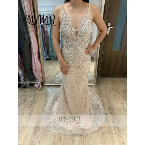 Sexy Backless Beading Tulle Gown For Women Party Wear MYMB Brand Silver Mermaid Pageant Dress For Girls MY31103