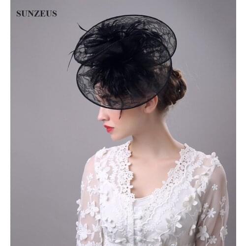 Vintage Lace Hats Black/White Feather Evening Party Wedding Hats Fascinator Cappello Sposa SQ021