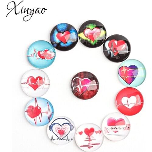 XINYAO Beauty Pink Heart Love 8mm/10mm/12mm/18mm/20mm/25mm Round photo glass cabochon demo flat back for Diy Making findings