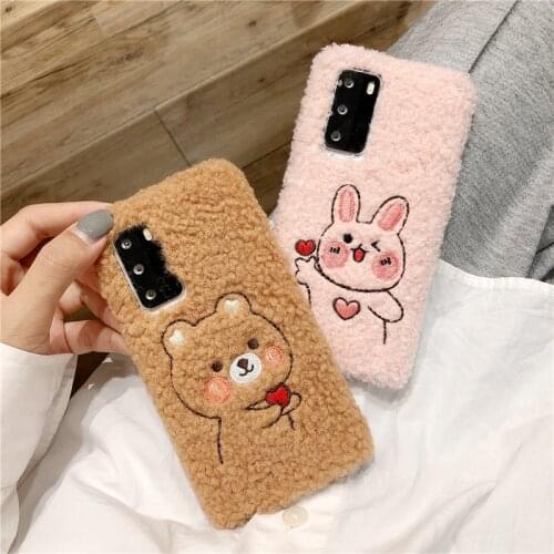 For Samsung Galaxy A10S A30S A21S A40 A50 A70 A90 5G A01 A11 A31 A41 A51 A71 A81 M31 M51 Cute Rabbit Bear Plush Protection Case