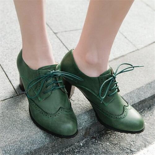 Ladies Lace-up cut out breathable Low Top Shoes Round toe Pumps Retro Mujer Zapatos green Black gray Brown43 42