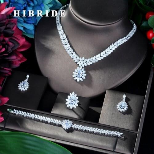 HIBRIDE Luxury Super Flower 4PCS African Jewelry Sets For Women Wedding Zircon CZ Nigeria Dubai Gold jewelry Sets 2019 N-40