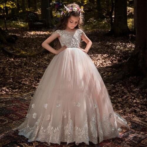 New Arrivals Flower Girls Lace Appliques Long Sleeves Ball Gowns with Sash Wedding Elegant Girls Holy Communion Dresses