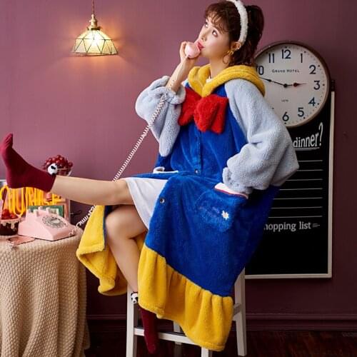 Winter Pajamas Coral Fleece Plus Size Nightdress Loose Version Medium Style Women Sleepwear Flannel Inspissate Nightgown LONG