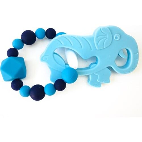 2pcs/set Silicone Elephant Teether Bracelet Animal Chew BeadsTeething Nursing Pendent Baby Pacifier Chain Necklace DIY BPA Free