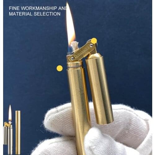 2021 Kerosene Pure Copper Compact Lighter Cylindrical Nunchaku Cigarette Lighter Special-shaped Retro Pull Lighter Best Gift