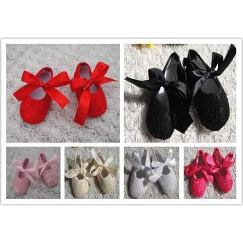 30Pcs/lot baby lace shoes infant girls and boys silk soft first walker shoes with ribbon bow kids ballet crib shoes 0/18M 4sizes