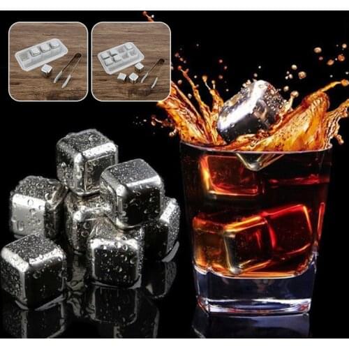 4/8Pcs Stainless Steel Ice Cube Set Chilling Stone For Whisky Reusable Drink Chilling Ice Rock Drink Wine Cooler Cubes With Clip