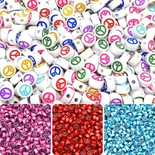 50pcs/Lot 7mm Oval Shape Acrylic Spaced Beads Peace Symbol Beads For Jewelry Making DIY Charms Bracelet Necklac Accessories
