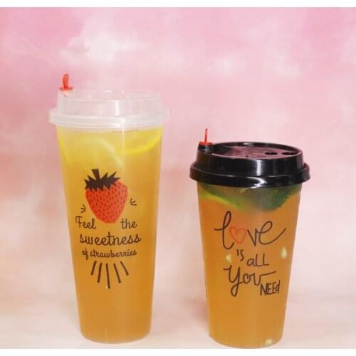 50pcs 90 caliber disposable milk tea thick injection cup juice cold drink coffee takeaway packaging plastic cup with lid
