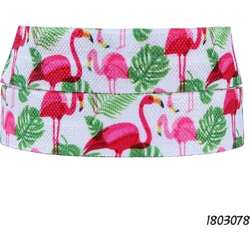 50 yards/lot) Free shipping beautiful flamingo printed fold over elastic for headbands