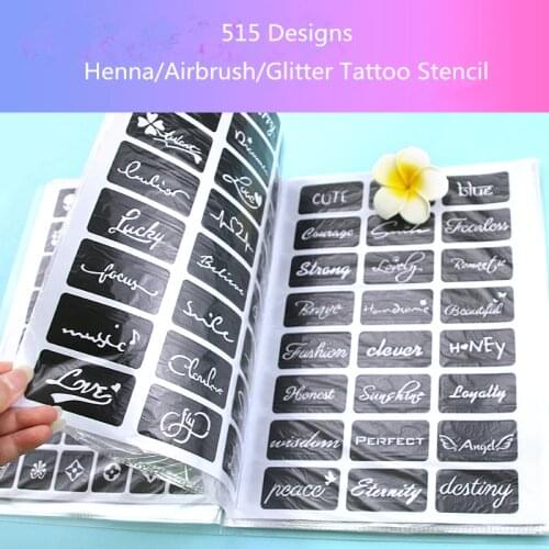 515pcs/set Henna Stencils Flower Cat Dragon Skull Stencils for Painting Airbrush Tattoo Stencil Glitter Tattoo Stencil Book Set