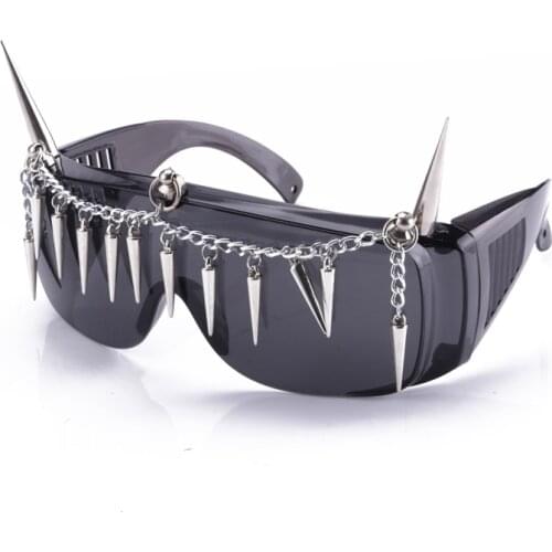 Cosplay Accessories Steampunk Goggles With Rivets Chain Black Sunglasses Spikes Retro Fashion Steam Punk Prom Props