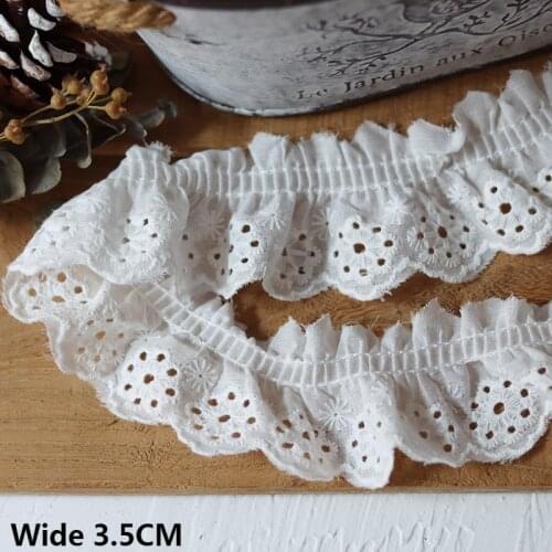 3.5CM Wide White Cotton 3D Pleated Lace Applique Collar Ruffle Trim Embroidered Ribbon DIY Apparel Curtains Sewing Fringe Decor