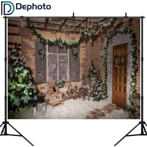 Dephoto Photography Backdrop Snow House Bear Toy Christmas Tree Party Children new Background photocall customize photo printed