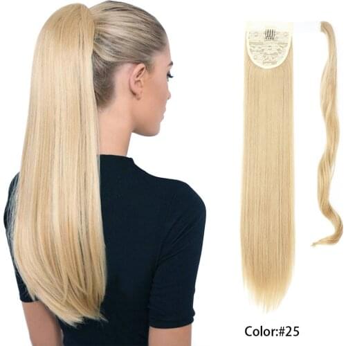 Long Straight Wrap Around Ponytail Synthetic Ponytail Hair Extensions 22" Clip In Tail Hair False Pony Tail Hair With Hairpins