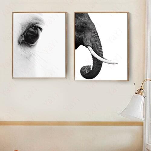 HAOCHU Nordic Black and white Retro modern poster new elephant animal eyes wall art poster home decoration canvas painting