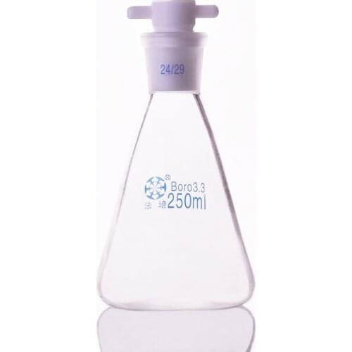 Conical flask with standard ground-in PTFE stopper,Capacity 250ml,joint 24/29,Erlenmeyer flask with standard ground mouth