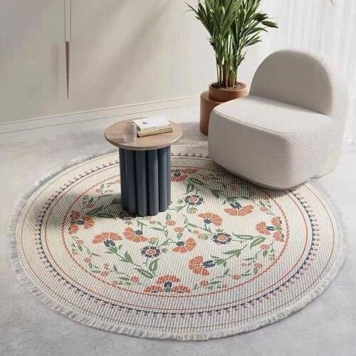 Nordic Round Handmade Area Rugs With Tassels Retro Persian Geometric Bedroom Hanging Basket Floor Mat Machine Washable Blanket